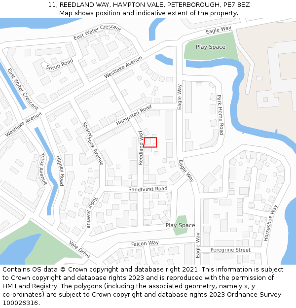 11, REEDLAND WAY, HAMPTON VALE, PETERBOROUGH, PE7 8EZ: Location map and indicative extent of plot