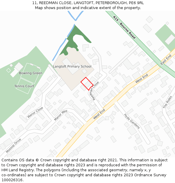 11, REEDMAN CLOSE, LANGTOFT, PETERBOROUGH, PE6 9RL: Location map and indicative extent of plot