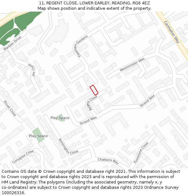 11, REGENT CLOSE, LOWER EARLEY, READING, RG6 4EZ: Location map and indicative extent of plot