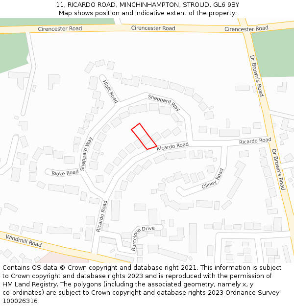 11, RICARDO ROAD, MINCHINHAMPTON, STROUD, GL6 9BY: Location map and indicative extent of plot