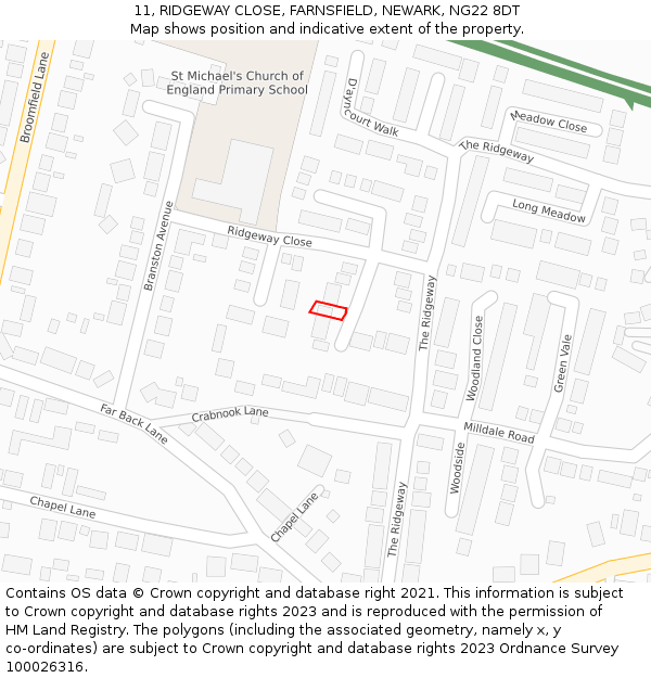 11, RIDGEWAY CLOSE, FARNSFIELD, NEWARK, NG22 8DT: Location map and indicative extent of plot