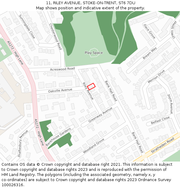 11, RILEY AVENUE, STOKE-ON-TRENT, ST6 7DU: Location map and indicative extent of plot
