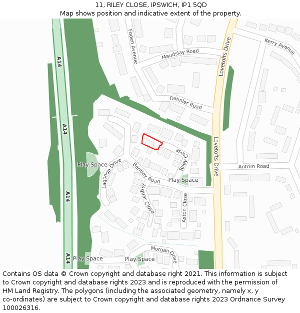 11, RILEY CLOSE, IPSWICH, IP1 5QD: Location map and indicative extent of plot