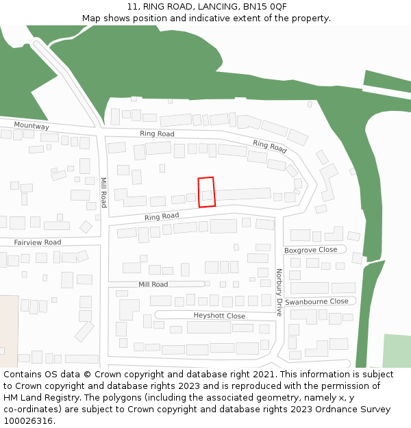 11, RING ROAD, LANCING, BN15 0QF: Location map and indicative extent of plot