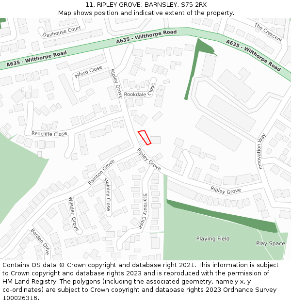 11, RIPLEY GROVE, BARNSLEY, S75 2RX: Location map and indicative extent of plot