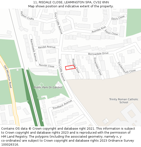 11, RISDALE CLOSE, LEAMINGTON SPA, CV32 6NN: Location map and indicative extent of plot