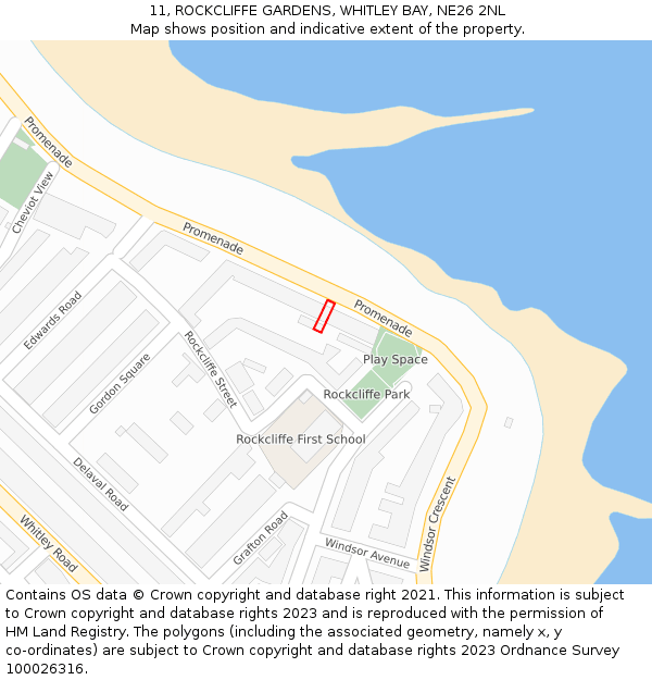 11, ROCKCLIFFE GARDENS, WHITLEY BAY, NE26 2NL: Location map and indicative extent of plot