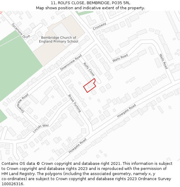 11, ROLFS CLOSE, BEMBRIDGE, PO35 5RL: Location map and indicative extent of plot