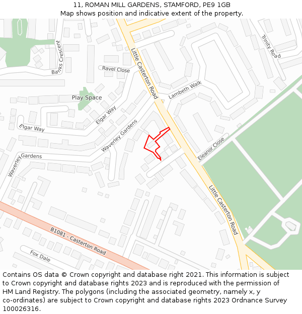 11, ROMAN MILL GARDENS, STAMFORD, PE9 1GB: Location map and indicative extent of plot