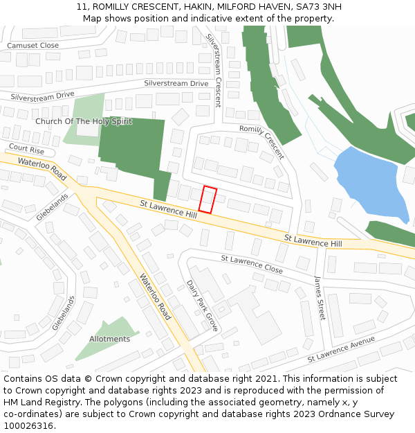 11, ROMILLY CRESCENT, HAKIN, MILFORD HAVEN, SA73 3NH: Location map and indicative extent of plot