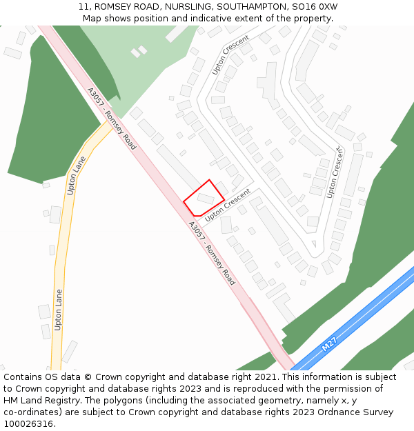 11, ROMSEY ROAD, NURSLING, SOUTHAMPTON, SO16 0XW: Location map and indicative extent of plot