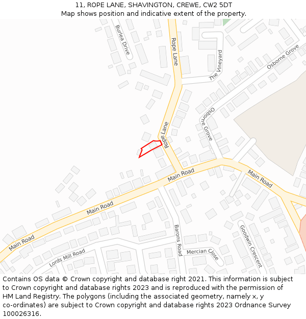 11, ROPE LANE, SHAVINGTON, CREWE, CW2 5DT: Location map and indicative extent of plot