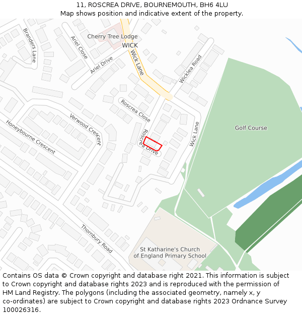 11, ROSCREA DRIVE, BOURNEMOUTH, BH6 4LU: Location map and indicative extent of plot