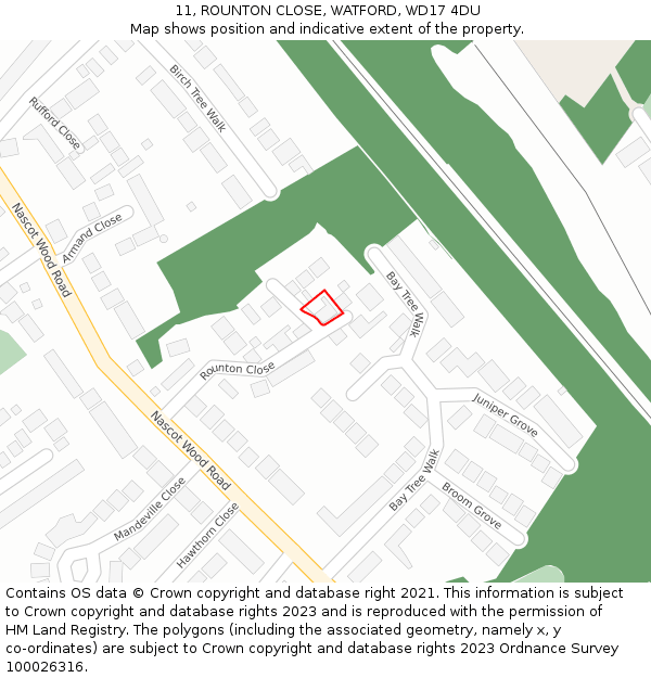 11, ROUNTON CLOSE, WATFORD, WD17 4DU: Location map and indicative extent of plot