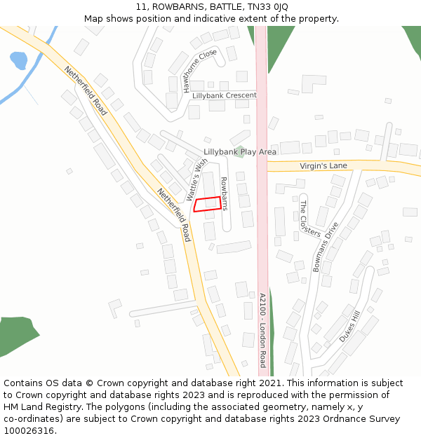 11, ROWBARNS, BATTLE, TN33 0JQ: Location map and indicative extent of plot