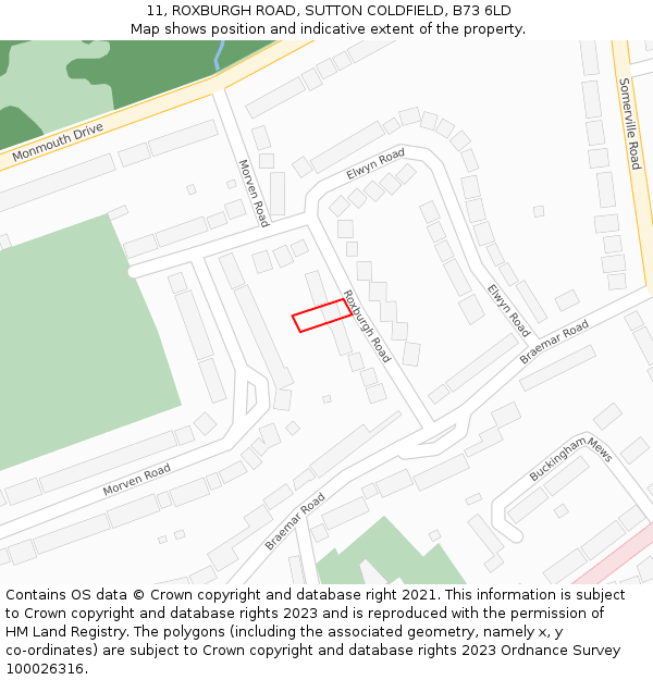 11, ROXBURGH ROAD, SUTTON COLDFIELD, B73 6LD: Location map and indicative extent of plot