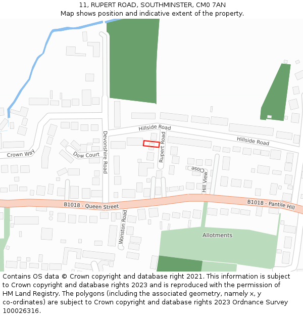 11, RUPERT ROAD, SOUTHMINSTER, CM0 7AN: Location map and indicative extent of plot