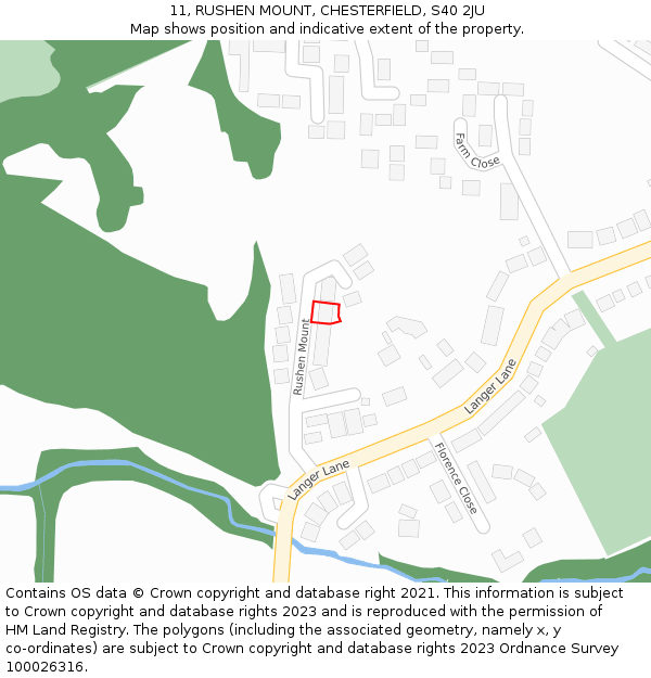 11, RUSHEN MOUNT, CHESTERFIELD, S40 2JU: Location map and indicative extent of plot