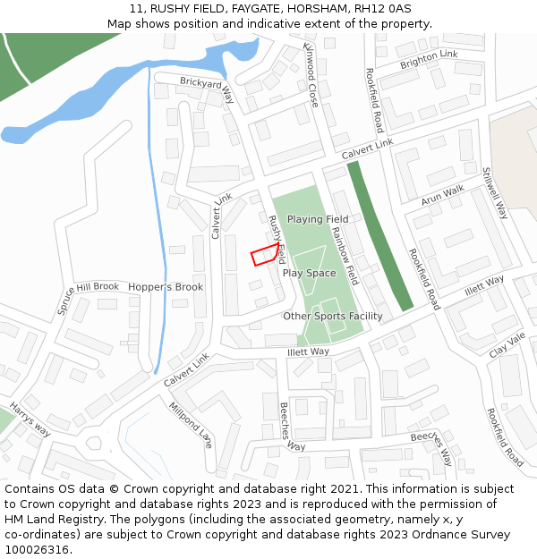 11, RUSHY FIELD, FAYGATE, HORSHAM, RH12 0AS: Location map and indicative extent of plot