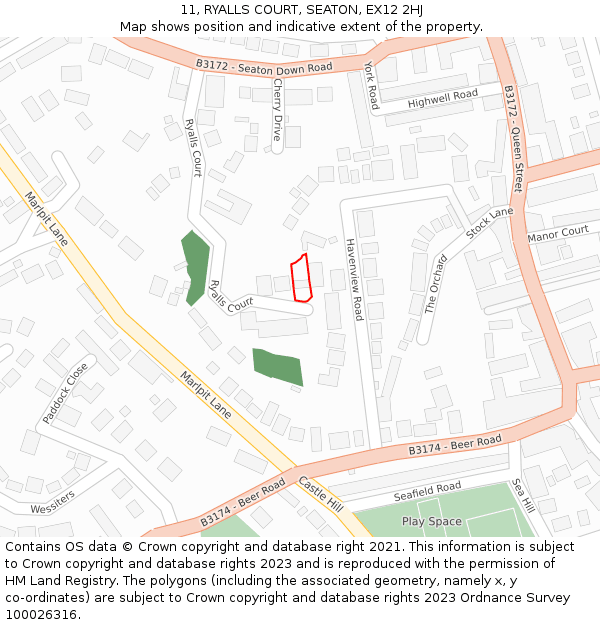 11, RYALLS COURT, SEATON, EX12 2HJ: Location map and indicative extent of plot