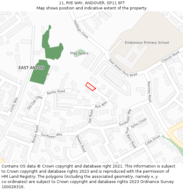 11, RYE WAY, ANDOVER, SP11 6FT: Location map and indicative extent of plot