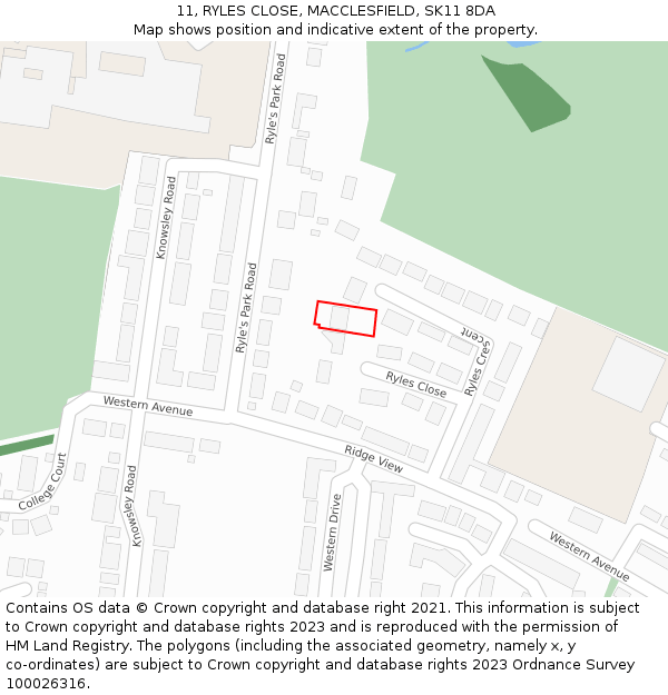 11, RYLES CLOSE, MACCLESFIELD, SK11 8DA: Location map and indicative extent of plot