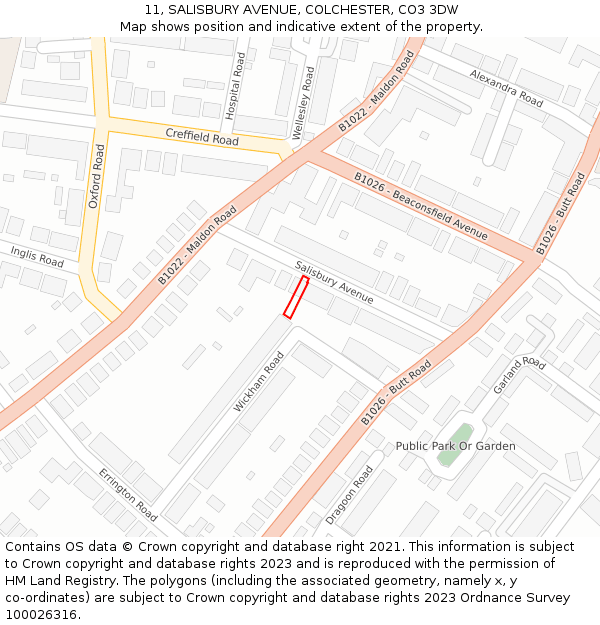11, SALISBURY AVENUE, COLCHESTER, CO3 3DW: Location map and indicative extent of plot