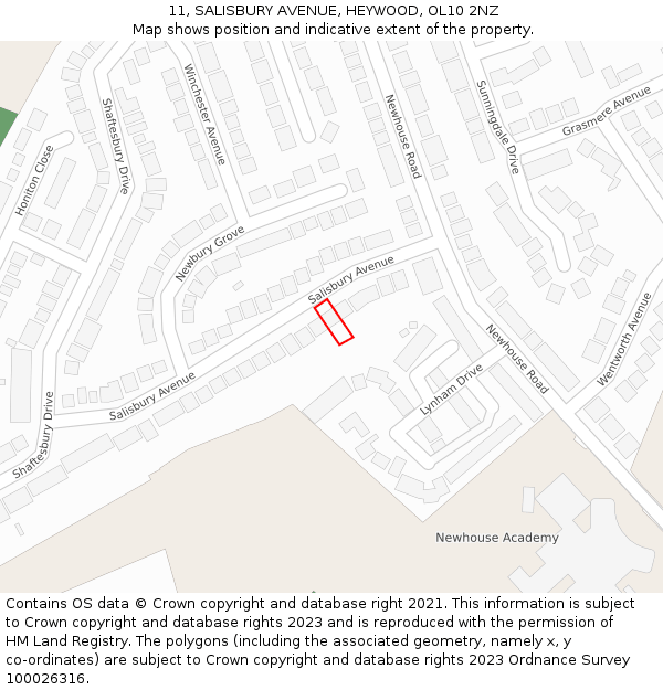 11, SALISBURY AVENUE, HEYWOOD, OL10 2NZ: Location map and indicative extent of plot