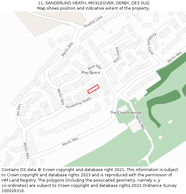 11, SANDERLING HEATH, MICKLEOVER, DERBY, DE3 0UQ: Location map and indicative extent of plot