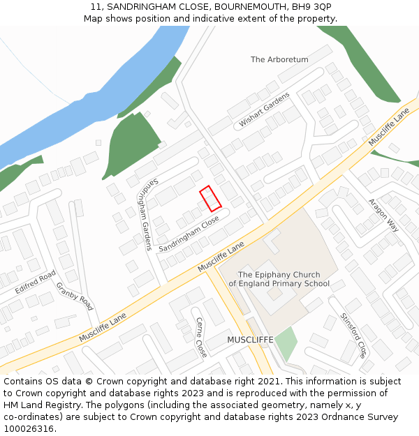 11, SANDRINGHAM CLOSE, BOURNEMOUTH, BH9 3QP: Location map and indicative extent of plot