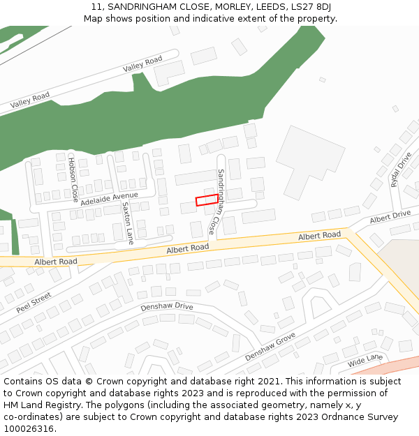 11, SANDRINGHAM CLOSE, MORLEY, LEEDS, LS27 8DJ: Location map and indicative extent of plot