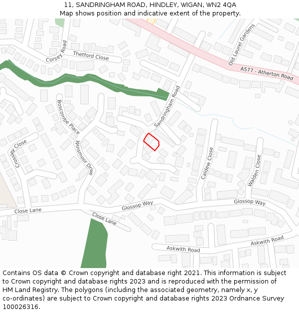 11, SANDRINGHAM ROAD, HINDLEY, WIGAN, WN2 4QA: Location map and indicative extent of plot