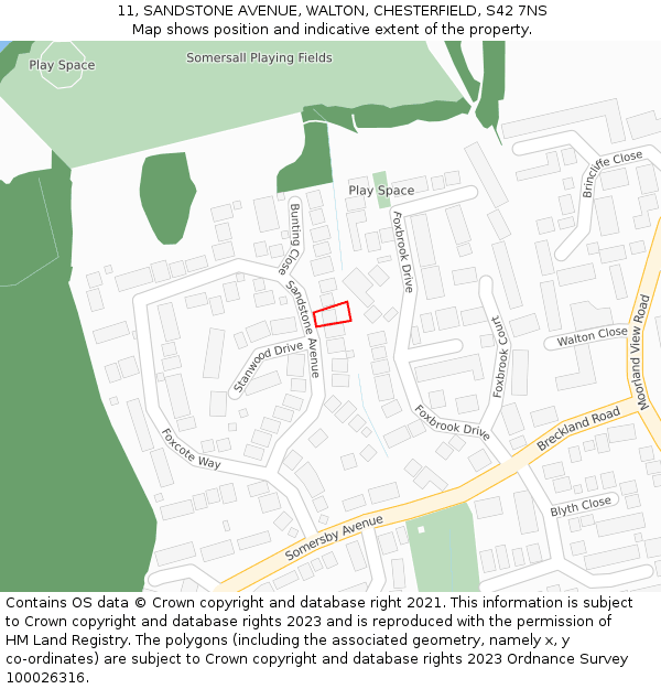 11, SANDSTONE AVENUE, WALTON, CHESTERFIELD, S42 7NS: Location map and indicative extent of plot