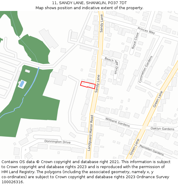 11, SANDY LANE, SHANKLIN, PO37 7DT: Location map and indicative extent of plot