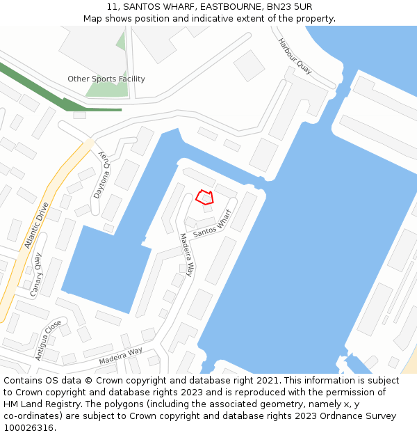 11, SANTOS WHARF, EASTBOURNE, BN23 5UR: Location map and indicative extent of plot