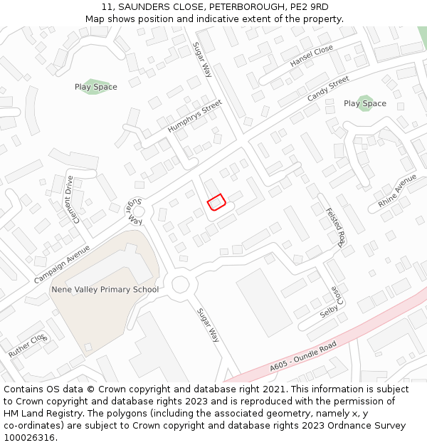 11, SAUNDERS CLOSE, PETERBOROUGH, PE2 9RD: Location map and indicative extent of plot
