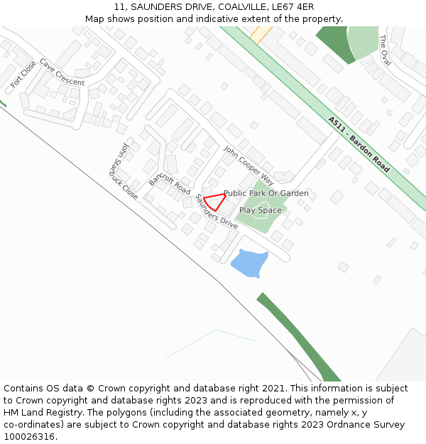 11, SAUNDERS DRIVE, COALVILLE, LE67 4ER: Location map and indicative extent of plot