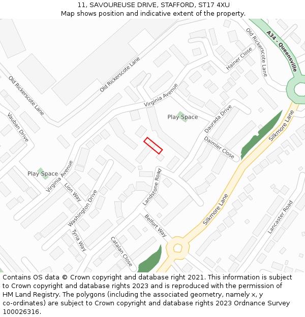 11, SAVOUREUSE DRIVE, STAFFORD, ST17 4XU: Location map and indicative extent of plot