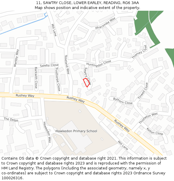 11, SAWTRY CLOSE, LOWER EARLEY, READING, RG6 3AA: Location map and indicative extent of plot