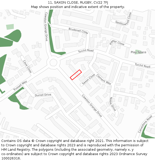 11, SAXON CLOSE, RUGBY, CV22 7FJ: Location map and indicative extent of plot
