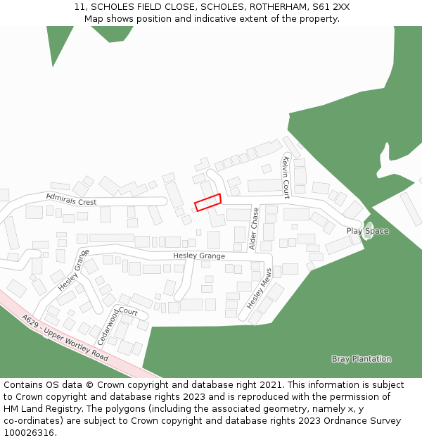 11, SCHOLES FIELD CLOSE, SCHOLES, ROTHERHAM, S61 2XX: Location map and indicative extent of plot
