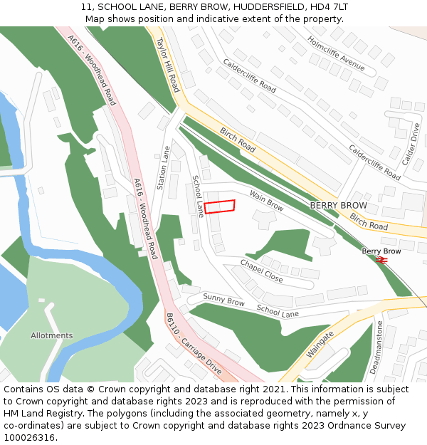 11, SCHOOL LANE, BERRY BROW, HUDDERSFIELD, HD4 7LT: Location map and indicative extent of plot