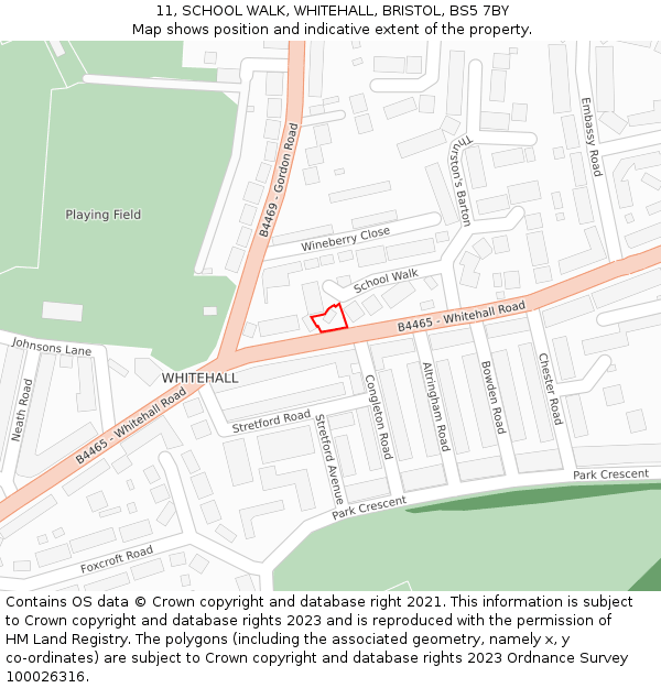 11, SCHOOL WALK, WHITEHALL, BRISTOL, BS5 7BY: Location map and indicative extent of plot