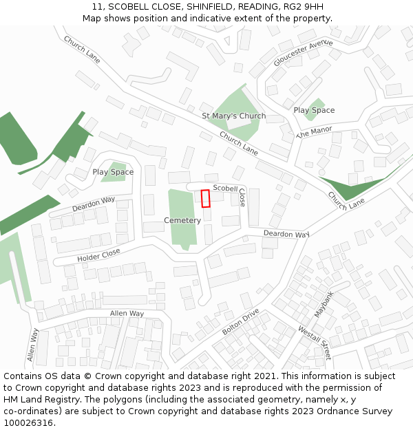 11, SCOBELL CLOSE, SHINFIELD, READING, RG2 9HH: Location map and indicative extent of plot