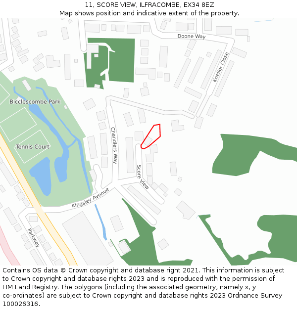 11, SCORE VIEW, ILFRACOMBE, EX34 8EZ: Location map and indicative extent of plot