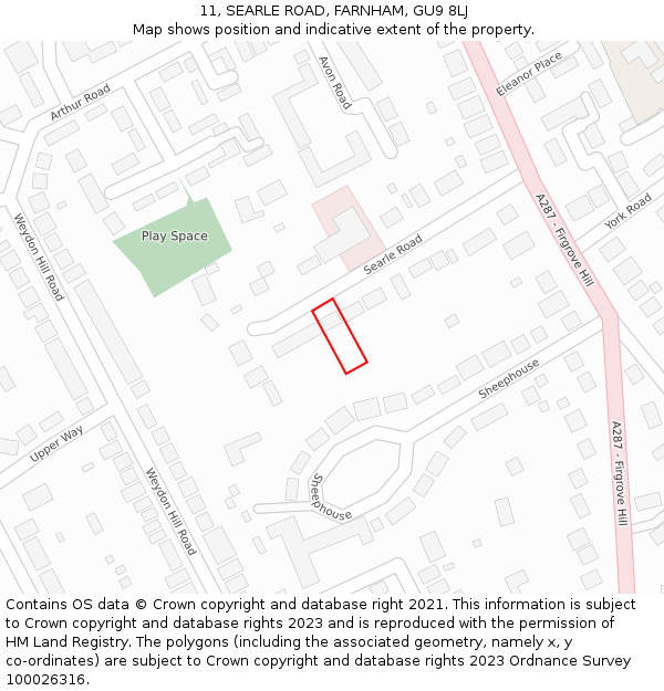 11, SEARLE ROAD, FARNHAM, GU9 8LJ: Location map and indicative extent of plot