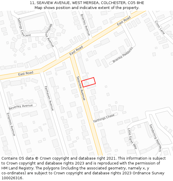 11, SEAVIEW AVENUE, WEST MERSEA, COLCHESTER, CO5 8HE: Location map and indicative extent of plot