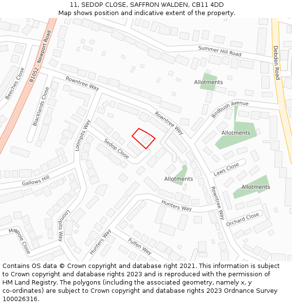 11, SEDOP CLOSE, SAFFRON WALDEN, CB11 4DD: Location map and indicative extent of plot