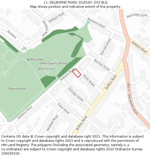 11, SELBORNE ROAD, DUDLEY, DY2 8LQ: Location map and indicative extent of plot