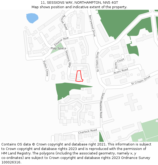 11, SESSIONS WAY, NORTHAMPTON, NN5 4GT: Location map and indicative extent of plot